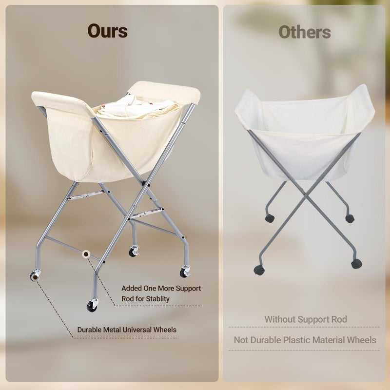 ELYKEN Laundry Cart with Wheels, 32â€H Easy Rolling Laundry Hamper with Removable Liner Bag, Sturdy Metal Frame Clothes Basket with 4 Casters and 2 Brakes - Image 3