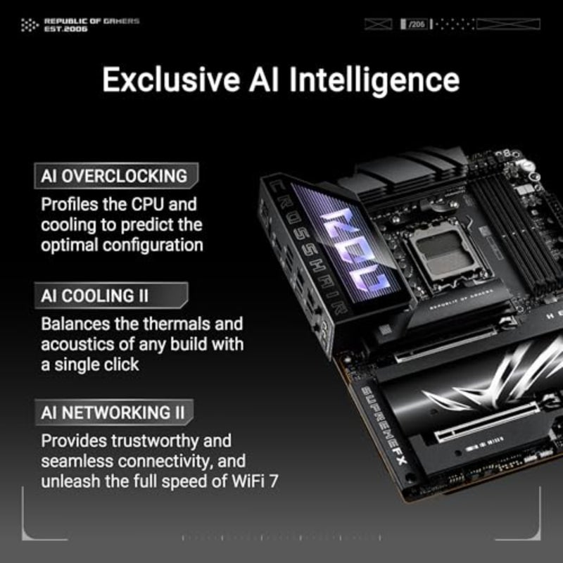 اللوحة الأم المخصصة للألعاب، مصنوعة من مادة PCB، باللون الأسود، ومقبس AM5 مع 4x DIMM، و5x M.2، وAMD RAIDXpert2، وDual Ethernet - Image 2