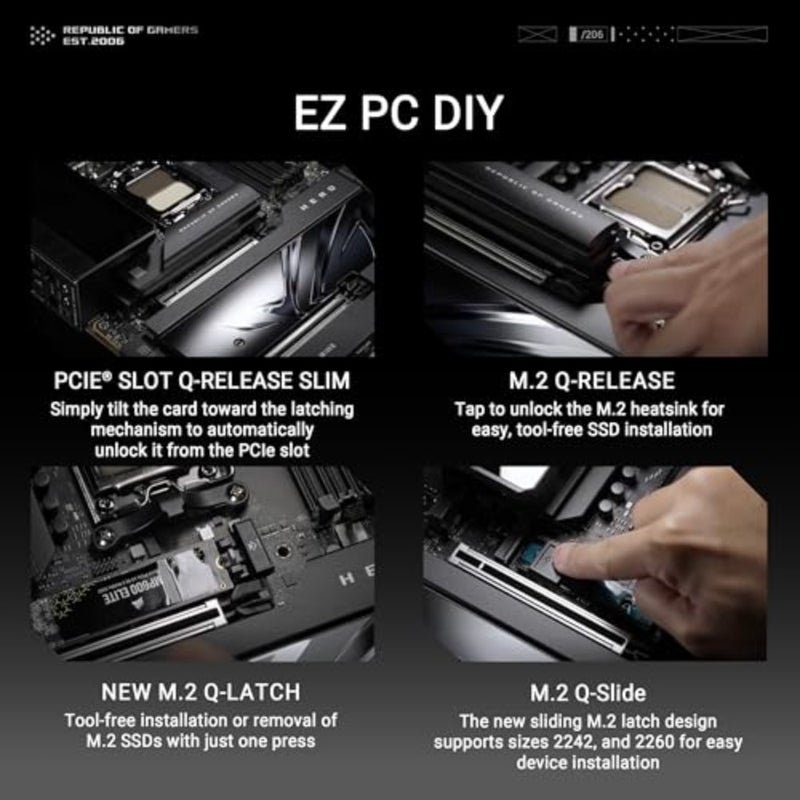 اللوحة الأم المخصصة للألعاب، مصنوعة من مادة PCB، باللون الأسود، ومقبس AM5 مع 4x DIMM، و5x M.2، وAMD RAIDXpert2، وDual Ethernet - Image 5