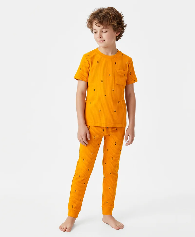 Pine Kids Pine Kids Short Sleeves Co-ords Night Suit With Tree Print - Yellow