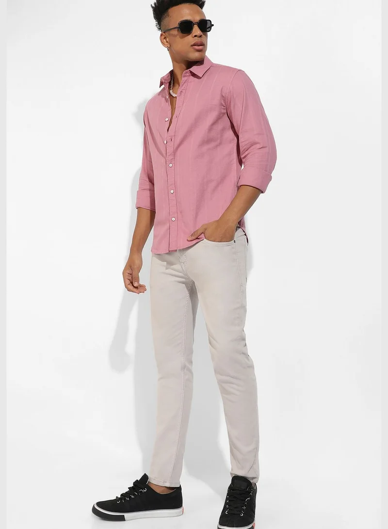 Campus Sutra Solid Spread Collar Long Sleeve Shirt