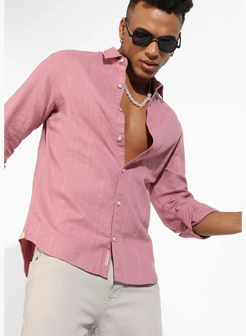 Campus Sutra Solid Spread Collar Long Sleeve Shirt