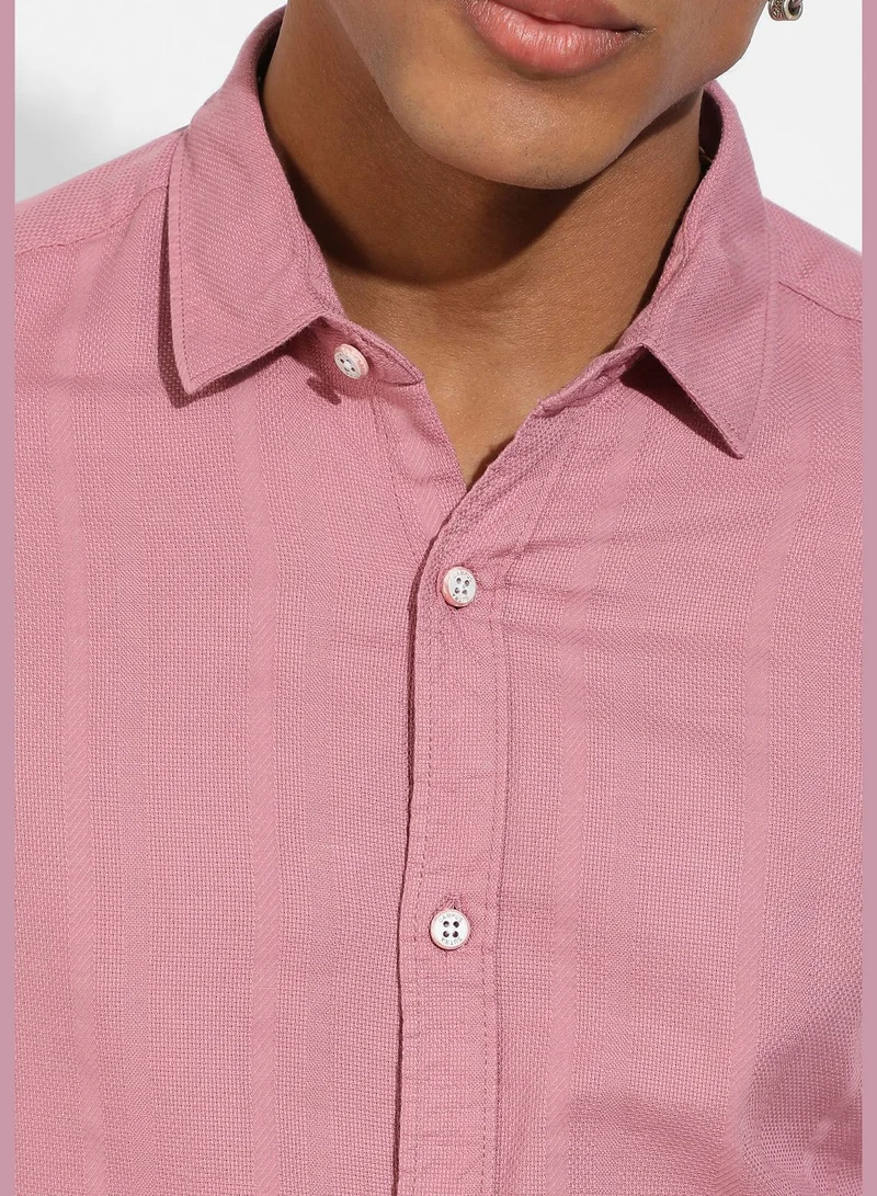 Campus Sutra Solid Spread Collar Long Sleeve Shirt