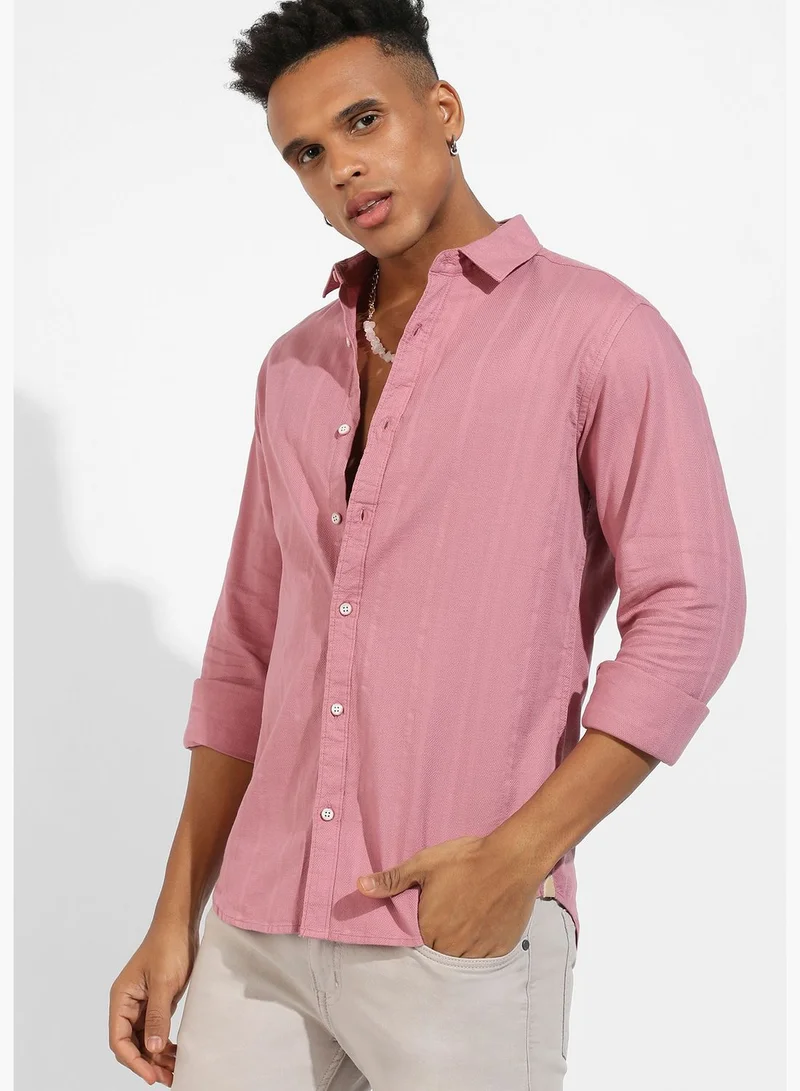 Campus Sutra Solid Spread Collar Long Sleeve Shirt
