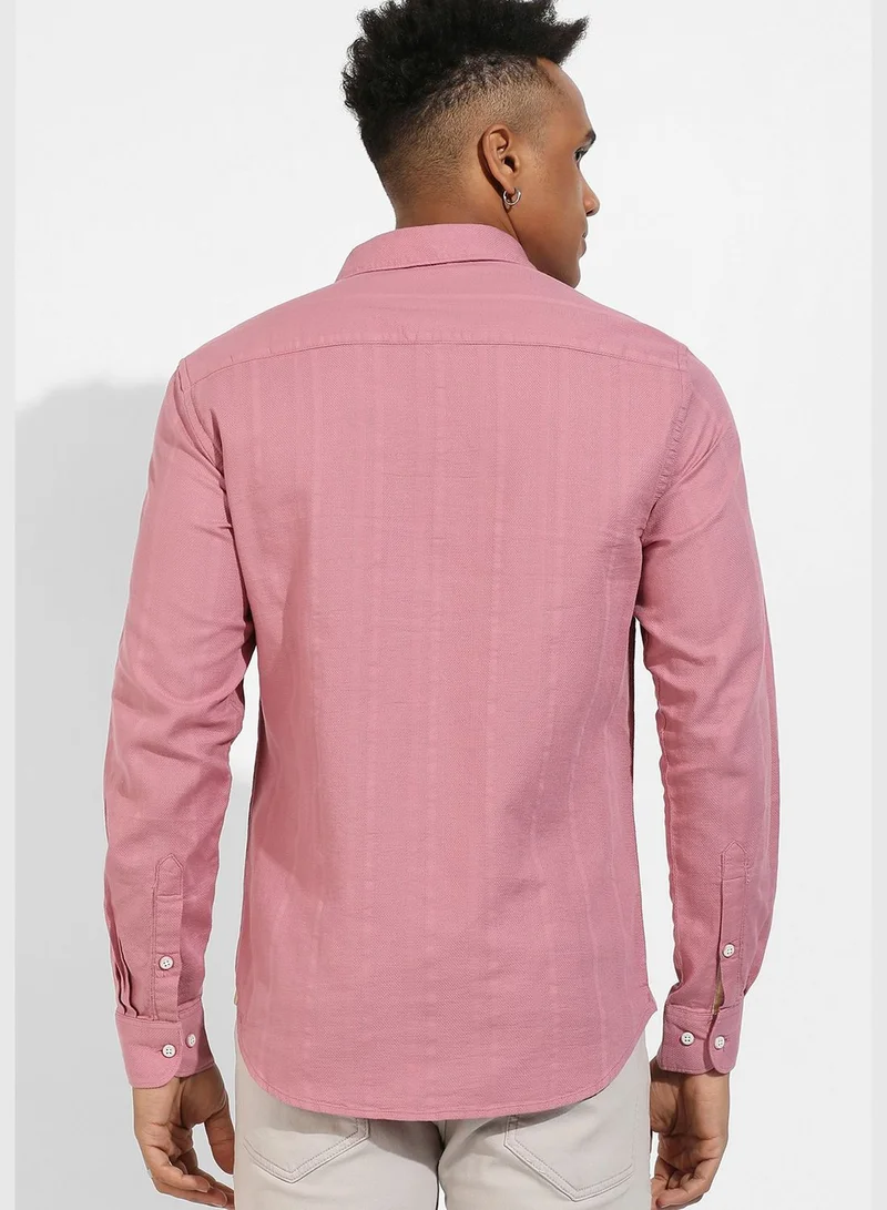 Campus Sutra Solid Spread Collar Long Sleeve Shirt