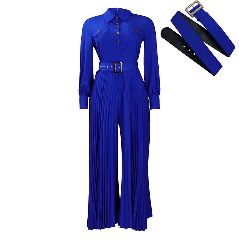 2023 Casual Long Sleeve Jumpsuit with Belt for Women Red - Image 2