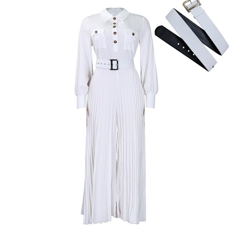 2023 Casual Long Sleeve Jumpsuit with Belt for Women Red - Image 3