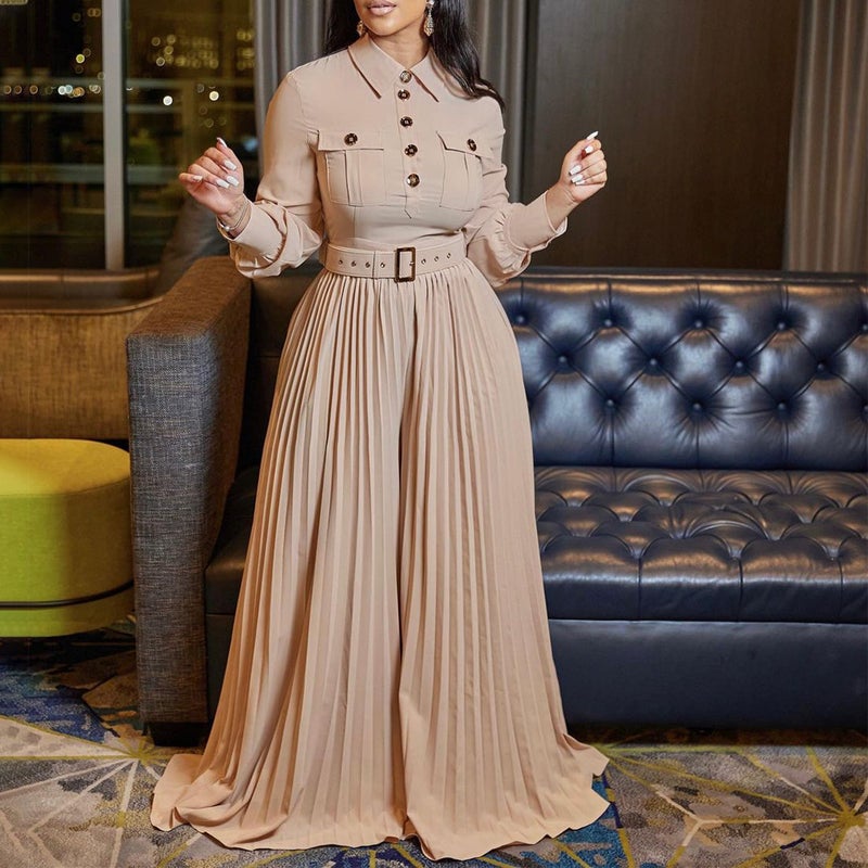 2023 Casual Long Sleeve Jumpsuit with Belt for Women Red - Image 5