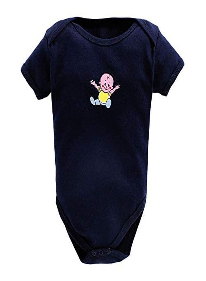 TiniBerry Cotton Baby Bodysuit Short Sleeve Half Romper Pack of 3 Soft & Comfortable for Kids (3-6 Months, Nevy Blue) - Image 2