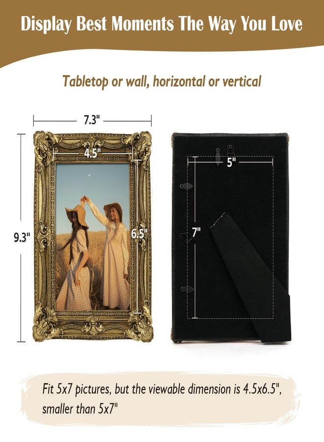 FOLKOR Vintage Gold Picture Frame 5x7 for Table Shelf Gallery Wall Decor, Retro Victorian Decorative Photo Frame for Art Prints Posters Paintings, Unique Resin Frame, Horizontal or Vertical Display - Image 4