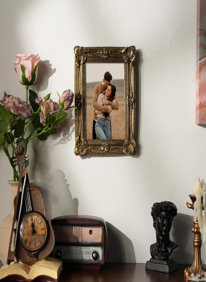 FOLKOR Vintage Gold Picture Frame 5x7 for Table Shelf Gallery Wall Decor, Retro Victorian Decorative Photo Frame for Art Prints Posters Paintings, Unique Resin Frame, Horizontal or Vertical Display - Image 2