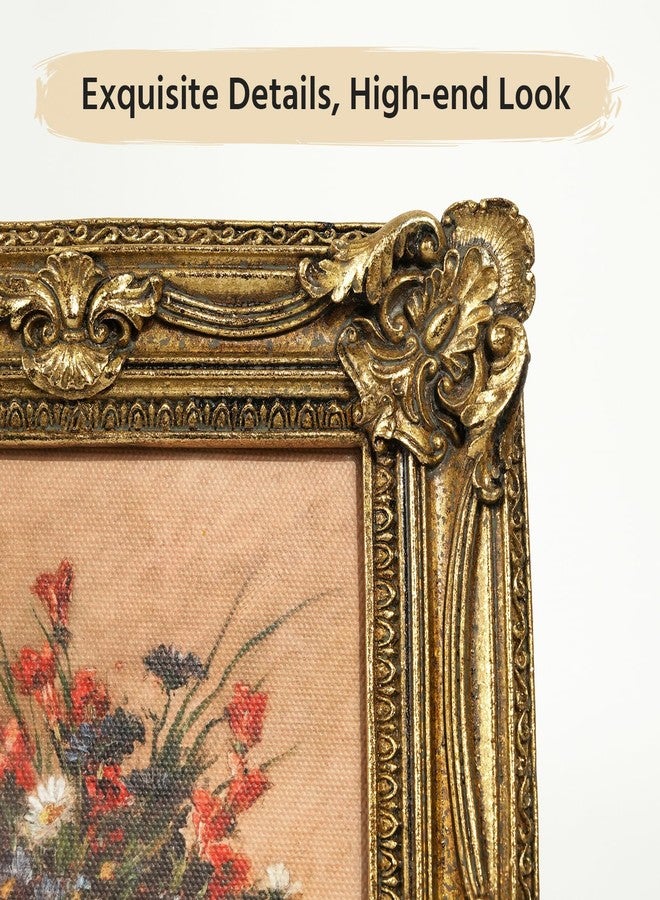FOLKOR Vintage Gold Picture Frame 5x7 for Table Shelf Gallery Wall Decor, Retro Victorian Decorative Photo Frame for Art Prints Posters Paintings, Unique Resin Frame, Horizontal or Vertical Display - Image 3