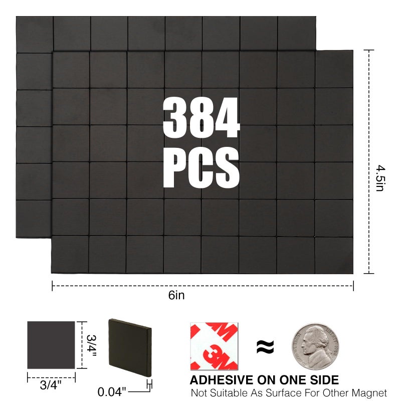 CHUNNIAO Magnetic Squares Pieces With Adhesive Backing(Each 3/4"" X 3/4"") Self Sticky Magnets For Classroom Activities Peel And Stick For Cards/Picture/Poster (40Mil Magnet 384Pcs) - Image 3