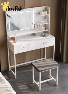 AnneFish 100*40*135㎝ Bedroom Dresser Stool Set With LED Light Mirror And Drawers For Make Up Vanity Table 3 Levels Light Intensity With USB Cable  - Image 1
