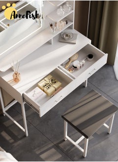 AnneFish 100*40*135㎝ Bedroom Dresser Stool Set With LED Light Mirror And Drawers For Make Up Vanity Table 3 Levels Light Intensity With USB Cable  - Image 5