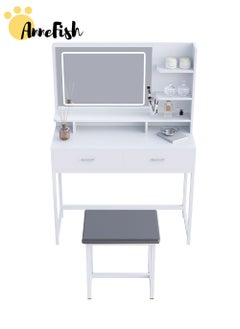 AnneFish 100*40*135㎝ Bedroom Dresser Stool Set With LED Light Mirror And Drawers For Make Up Vanity Table 3 Levels Light Intensity With USB Cable  - Image 4