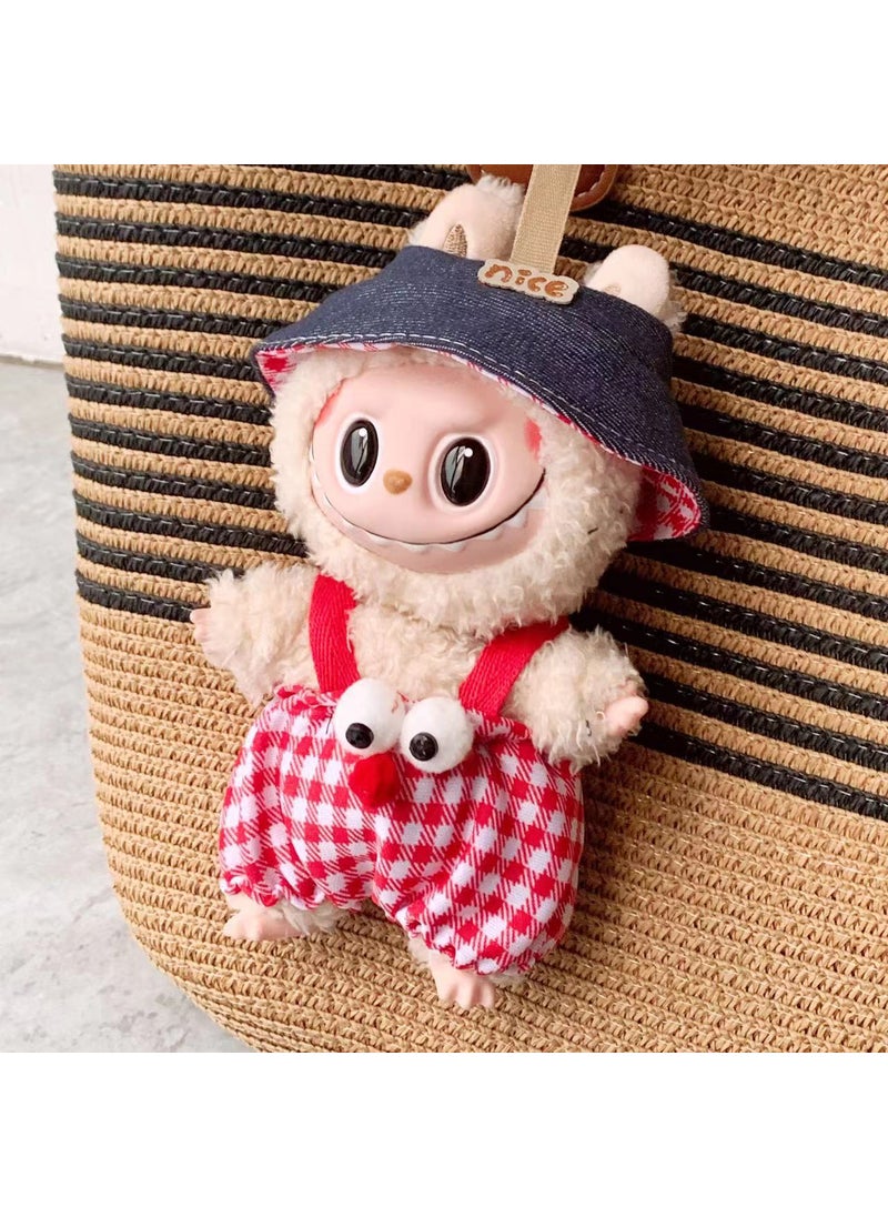 17cm Labubu Keychain Vinyl Doll Dress Clothing Sesame street + bucket hat(clothes only,excluding doll) 