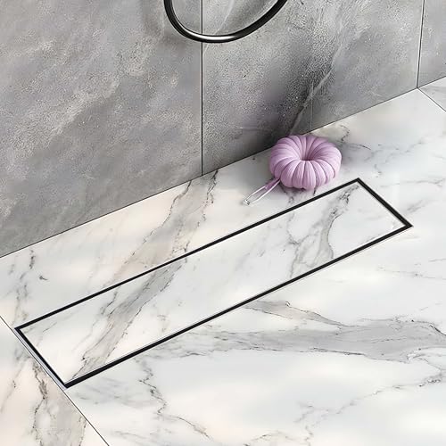 LIPKA Marble Insert Shower Drain Channel | 18 x 3 Inches| 304-Grade Stainless Steel Long Floor Drain for Bathroom & Shower Areas | 21mm Marble Invisible Water Drainer with Side Hole & Cockroach Trap - Image 1