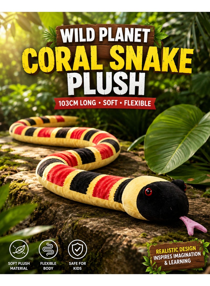 Wild Planet Coral Snake Plush 103cm Long Realistic Snake Stuffed Animal Soft Flexible Reptile Plush Toy Large Wildlife Snake Pillow Educational Jungle Animal Plush Gift for Boys Girls Kids - Image 1