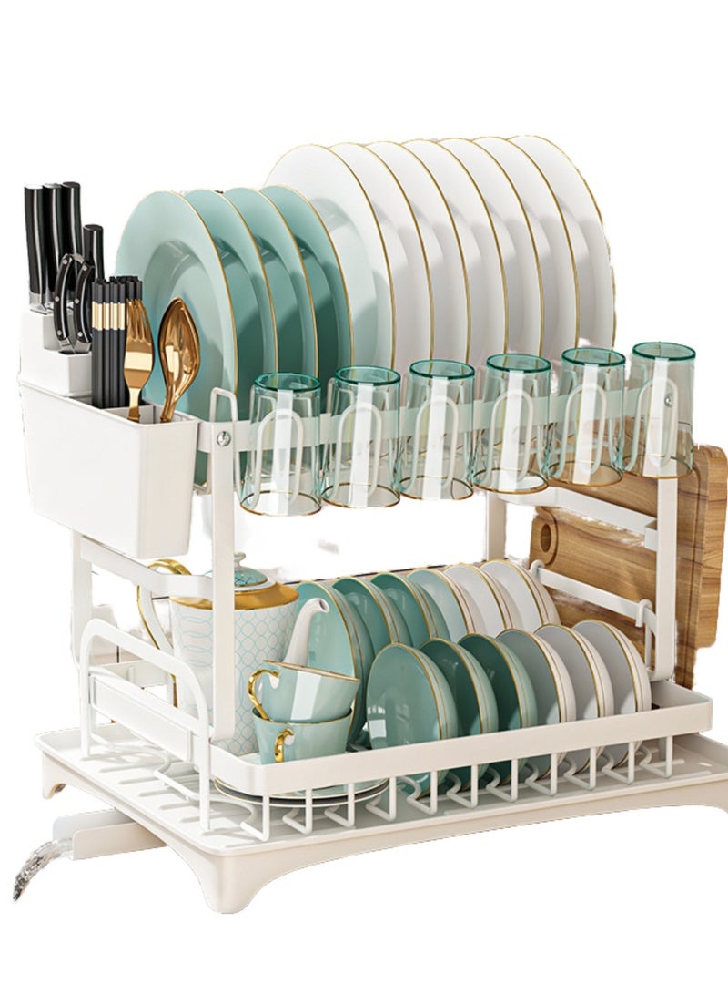 Tradeo 2 Tier Dish Drying Rack for Kitchen Counter – Dish Rack with Drainboard, Kitchen Organizer, Metal Dish Drainers, Kitchen Racks Organiser with Glass Storage - Image 1