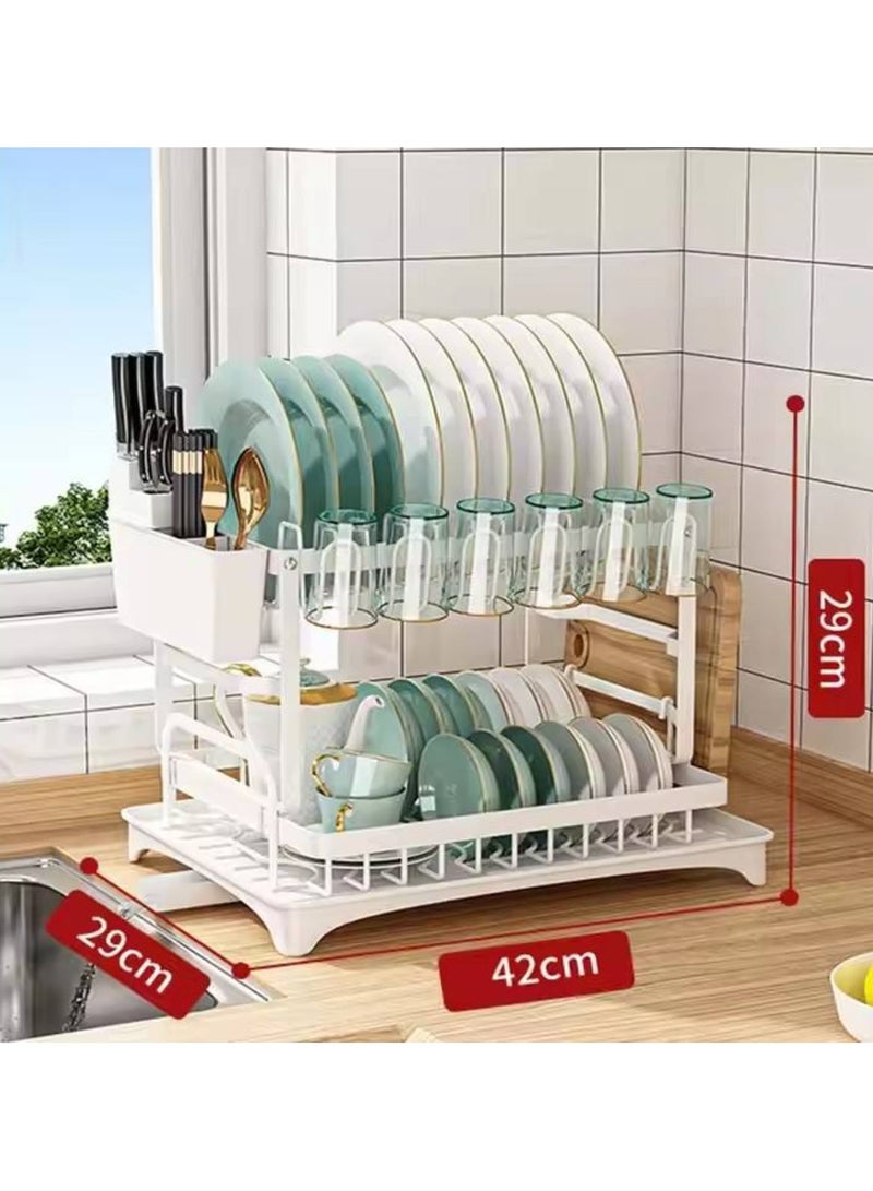 Tradeo 2 Tier Dish Drying Rack for Kitchen Counter – Dish Rack with Drainboard, Kitchen Organizer, Metal Dish Drainers, Kitchen Racks Organiser with Glass Storage - Image 2