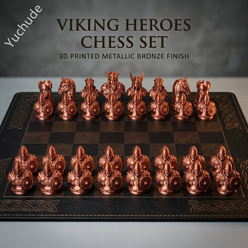 Golden 16 Pieces Viking Epic Retro Metal Texture Nordic Chess Collectible Set 3D Printed - Image 4