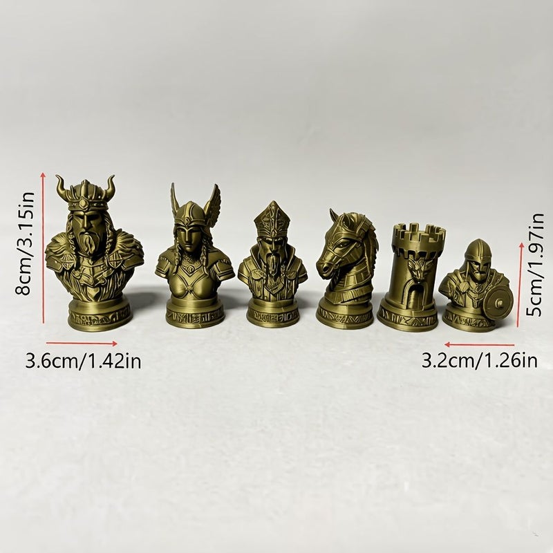 Golden 16 Pieces Viking Epic Retro Metal Texture Nordic Chess Collectible Set 3D Printed - Image 2