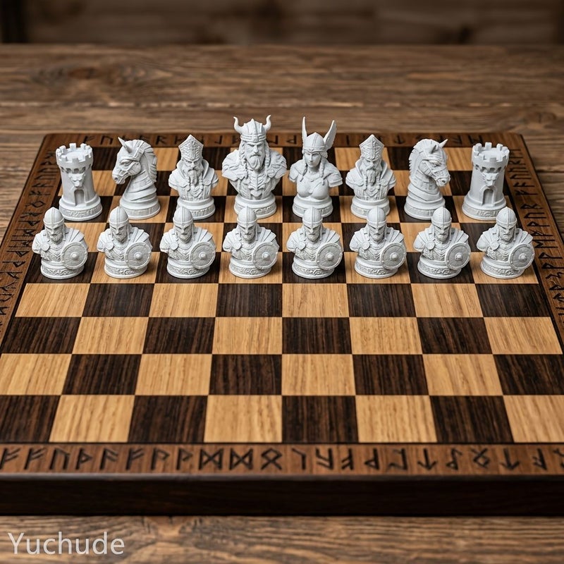 Golden 16 Pieces Viking Epic Retro Metal Texture Nordic Chess Collectible Set 3D Printed - Image 5