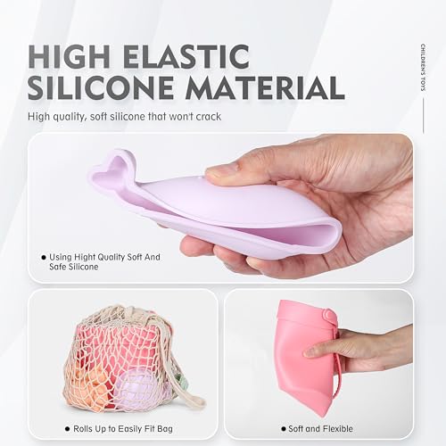 MarcZero 11Pcs Silicone Beach Toys,Modern Baby Beach Toys,Travel Friendly Beach Set,Eco Friendly Toy,Silicone Bucket, Shovel, 8 Sand Molds, Beach Bag,Silicone Sand Toys for Toddlers, Kids (Peach Pink) - Image 5