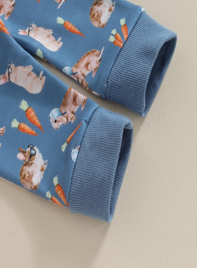wybzd Toddler Baby Boys Girls Easter Outfit Crewneck Sweatshirt Bunny Top Carrot Rabbit Pants Sets Spring Summer Clothes (Blue, 2-3 Years) - Image 5
