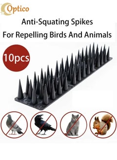 Bird Spikes, Bird Deterrent Spikes for Small Birds Pigeon Raccoon Squirrel Crow Bird Defender Spikes for Outside to Keep Birds Away, Plastic Fence Spikes for Roof and Railing Black (10PCS)