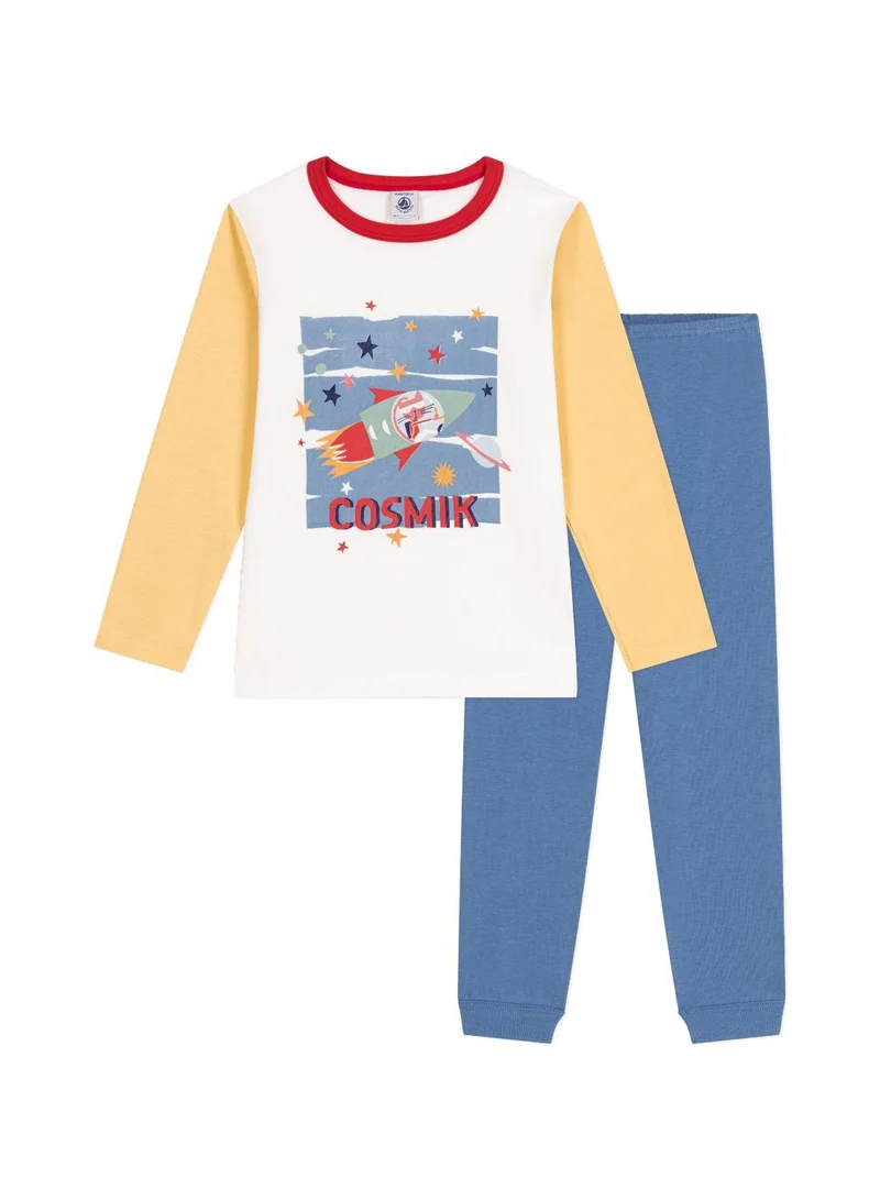 Petit Bateau Children's space-themed plain cotton pyjamas