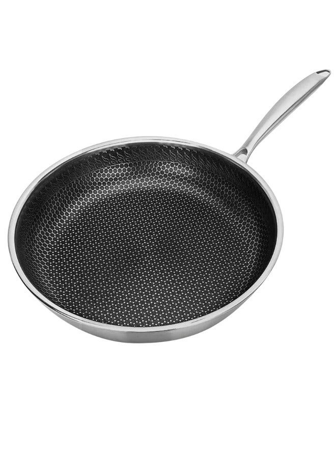 كيتشينو مقلاة ووك غير لاصقة من الفولاذ المقاوم للصدأ مع مقبض - هيكل قرص العسل - 28 سم - Image 1