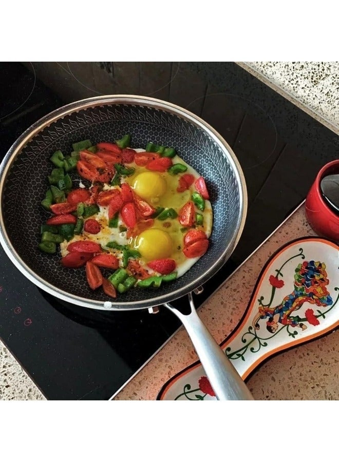 كيتشينو مقلاة ووك غير لاصقة من الفولاذ المقاوم للصدأ مع مقبض - هيكل قرص العسل - 28 سم - Image 3