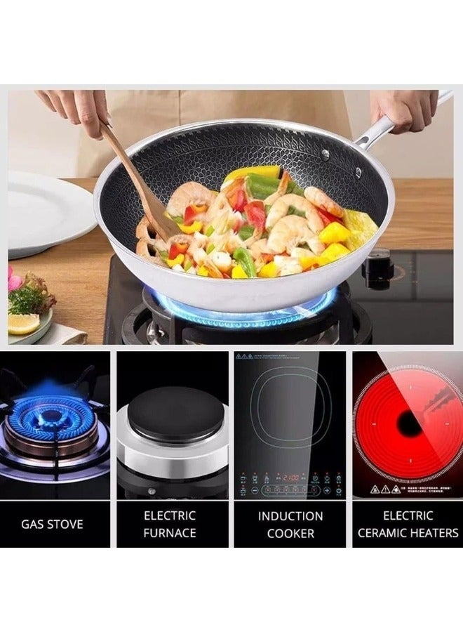 كيتشينو مقلاة ووك غير لاصقة من الفولاذ المقاوم للصدأ مع مقبض - هيكل قرص العسل - 28 سم - Image 2