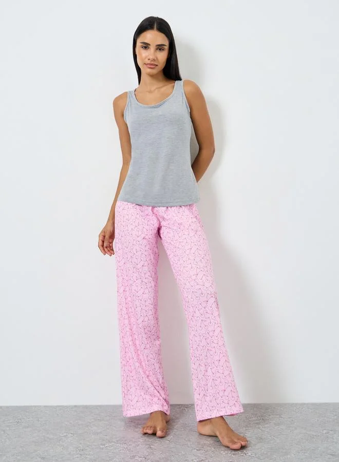 ستايلي طقم بيجامة سترة سادة وطبعة كرز