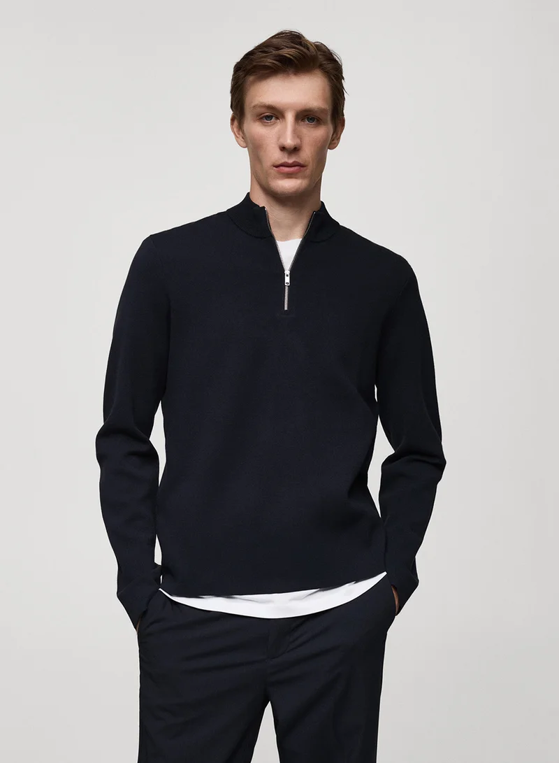 مانجو مان Medium-Knit Sweater With A Funnel Neck And Zip