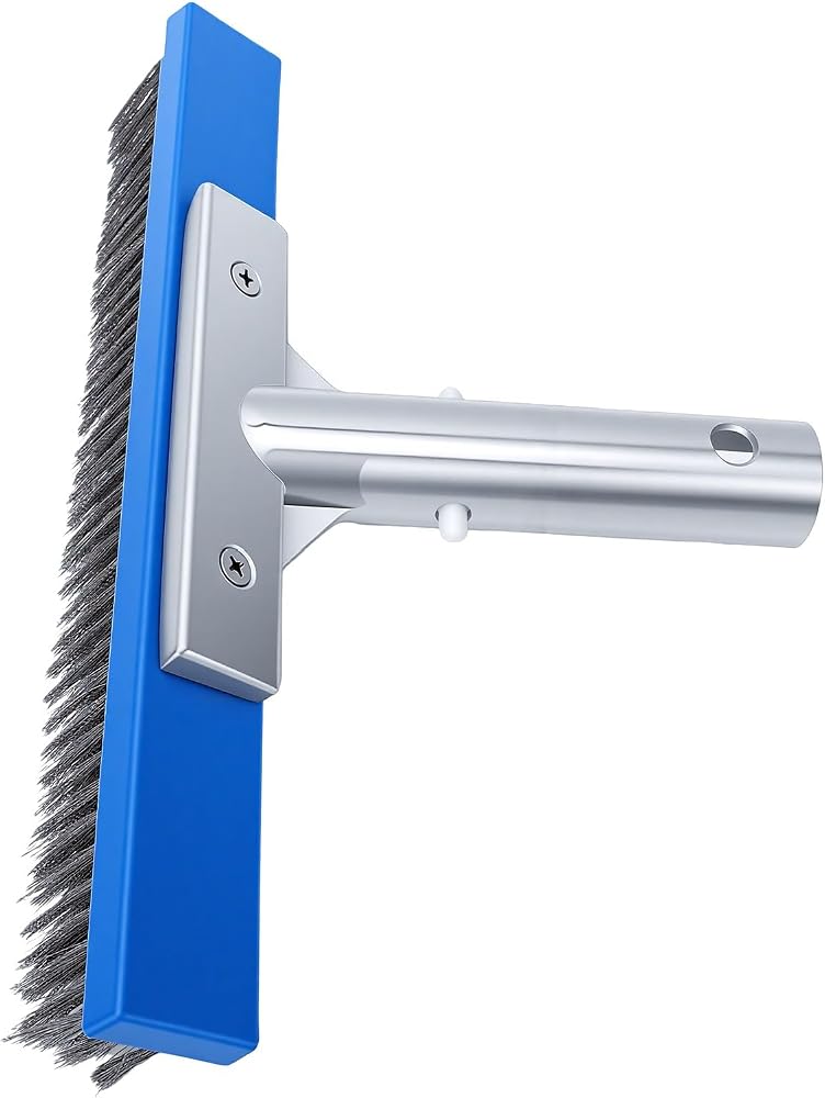 TOPINCN 10 Inch Pool Brush Head with Steel Filaments Aluminum Handle, Pool - Image 2
