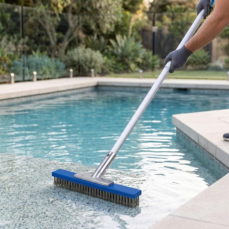 TOPINCN 10 Inch Pool Brush Head with Steel Filaments Aluminum Handle, Pool - Image 4