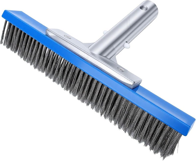 TOPINCN 10 Inch Pool Brush Head with Steel Filaments Aluminum Handle, Pool - Image 1