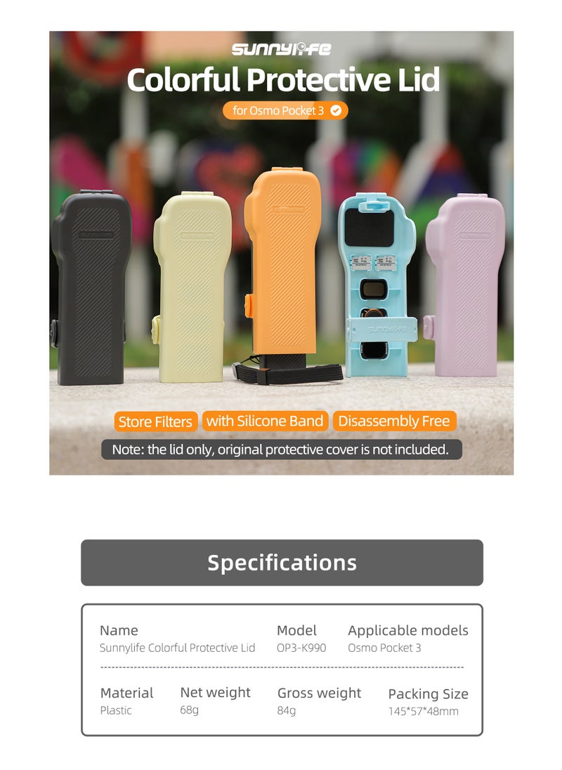SUNNY LIFE Colorful Protective Lid for DJI OSMO Pocket 3,Silicone Protective Case Cover, Tempered Glass Screen Protector, Lens Protector  - Image 3