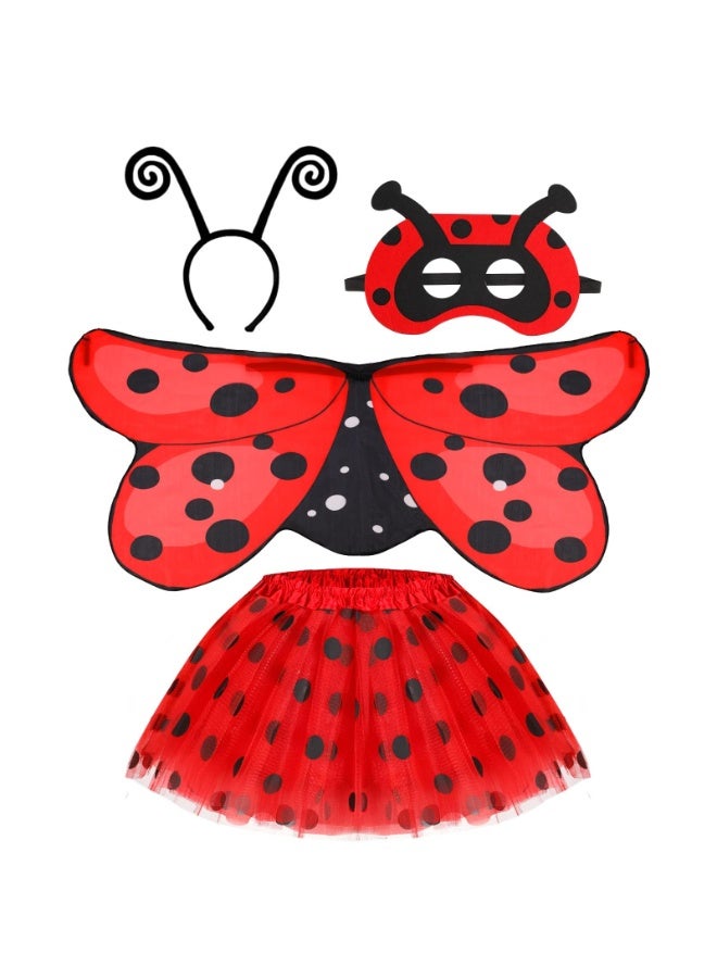NajmStyle Ladybird Costume for Kids, 4 Pcs Animal Ladybug Fancy Dress up for Girls, Headband Tutu Skirt Wings Fairy Costume, Ladybug Costume for Girls for Carnival Cosplay Party Performance Prop - Image 2