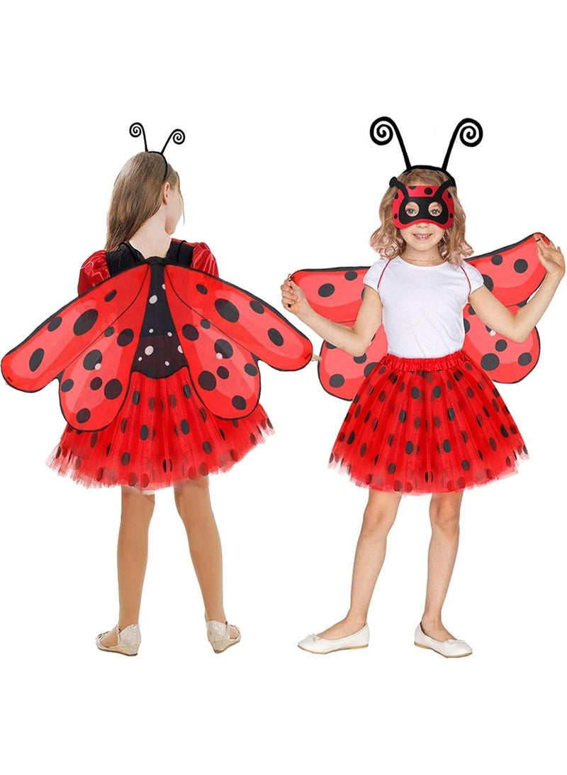 NajmStyle Ladybird Costume for Kids, 4 Pcs Animal Ladybug Fancy Dress up for Girls, Headband Tutu Skirt Wings Fairy Costume, Ladybug Costume for Girls for Carnival Cosplay Party Performance Prop - Image 1
