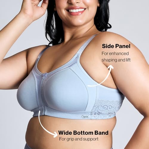 NYKD by Nykaa Women’s Full Support M-Frame Heavy Bust Everyday Cotton Bra | Non-Padded | Wireless | Full Coverage| Bra, NYB101, Light Blue, 38D, 1N - Image 5