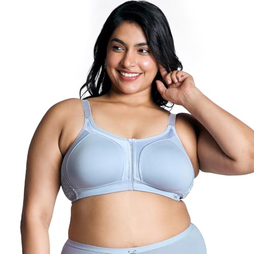 NYKD by Nykaa Women’s Full Support M-Frame Heavy Bust Everyday Cotton Bra | Non-Padded | Wireless | Full Coverage| Bra, NYB101, Light Blue, 38D, 1N - Image 1