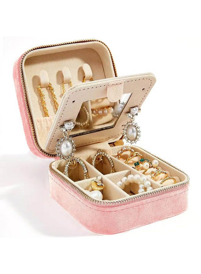 Smileshe Travel Velvet Jewelry Box with Mirror, Mini Gifts Case for Women Girls, Small Portable Organizer Boxes for Rings Earrings Necklaces Bracelets - Image 1