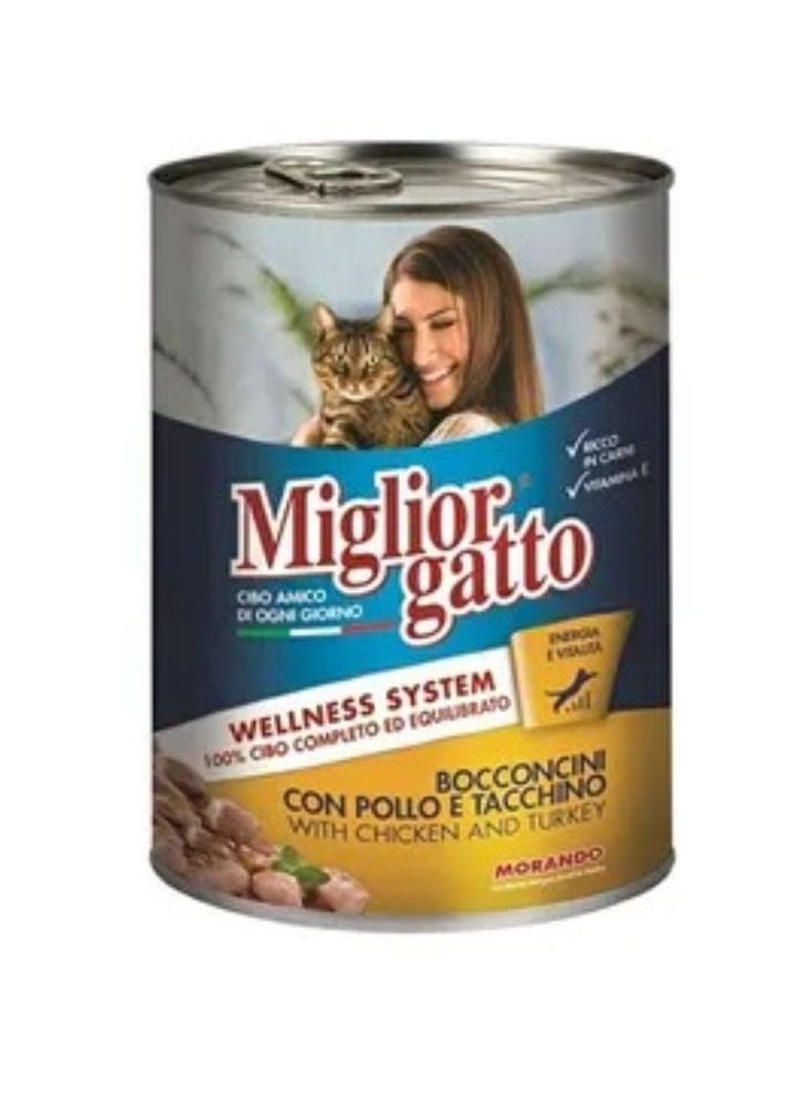 Morando Miglior Cane - Miglior Gatto Chicken And Turkey Shredded Cat Canned Food Blue Orange 405g - Image 1