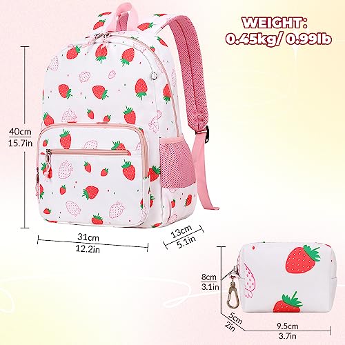 mygreen Backpacks for Girls Strawberry School Bags Kids School Bags Backpack with Coin Bag for Age 3+ Pink - Image 2