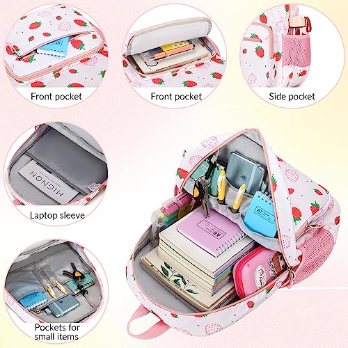 mygreen Backpacks for Girls Strawberry School Bags Kids School Bags Backpack with Coin Bag for Age 3+ Pink - Image 3