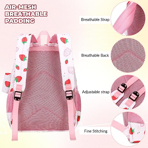 mygreen Backpacks for Girls Strawberry School Bags Kids School Bags Backpack with Coin Bag for Age 3+ Pink - Image 5